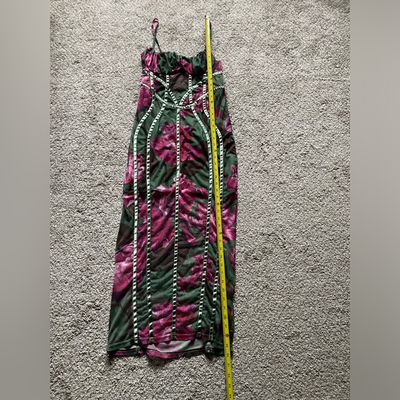 Green floral print mesh binding midaxi dress size 10 - Picture 5 of 8